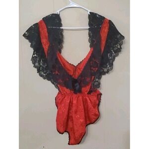Vintage Henson Kickernick 80s Teddy Lingerie Sexy Red Black Lace Size Large USA